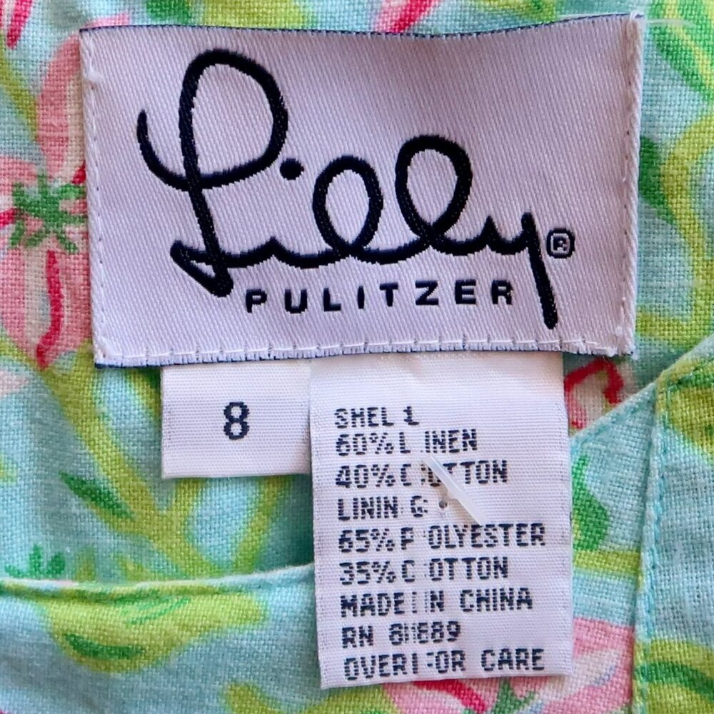 Lilly Pulitzer Linen Cotton Blue Ping Floral Sleeveless Boat Neck Sheath Dress 8 - Picture 8 of 9